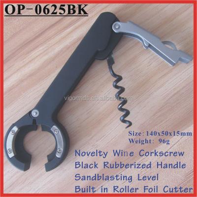 China New Arrival (OP-0625BK) Viable Built In Roller Aluminum Cutter Wine Corkscrew Bottle Opener for sale