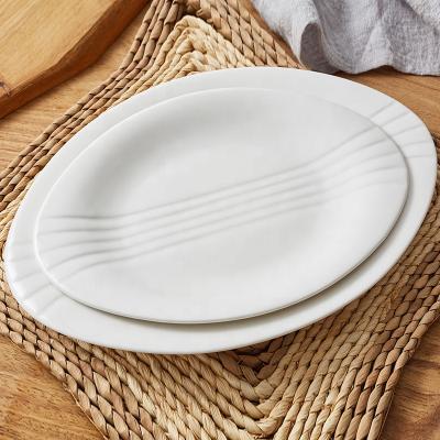 China 10 Inch Viable And 12 Inch Printing Stripe Wedding Charger Dishes Custom Restaurant Oval Dish Oblong Dinner Dishes for sale