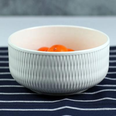 China Wholesale Cute Sustainable New Design Ceramic Dinner Bowls For Restaurant White Round Embossed Ceramic Dessert Bowl Salad Bowl for sale