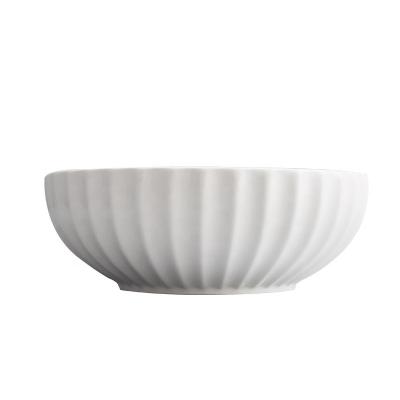 China Sustainable Hot Selling White Ceramic Pumpkin Shaped Porcelain Soup Bowls Gravy Bowl Large Porcelain Salad Bowl for sale