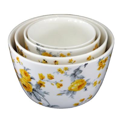 China Viable Set Porcelain Gift Ceramic Deep Bowl 4pcs Bowl With Lid Bowls Vent Luxury Floral Decorative Microwave Food Container for sale