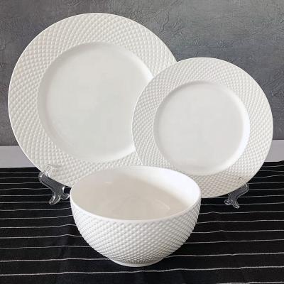 China Sustainable Chinese Restaurant Dinnerware Dishes Bowl White Embossed Dinnerware Private Label Ceramic Dinnerware Sets Dinnerware for sale