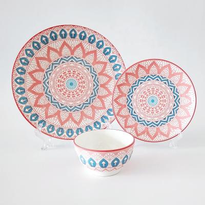 China Sustainable Print Light Pink And Blue Porcelain Dinnerware Tropical Pad Dinnerware Set With Customized Logo for sale