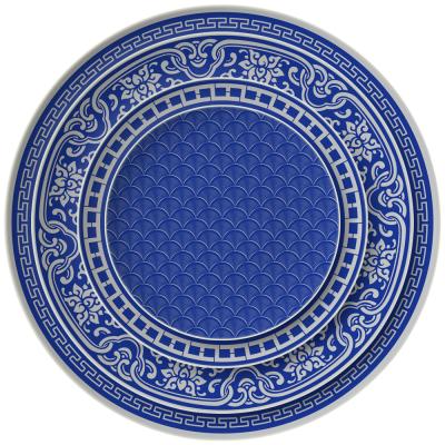 China Viable royal blue with silver dinner plates to wedding porcelain bone china dinnerware blue floral bone china dinner plates for sale