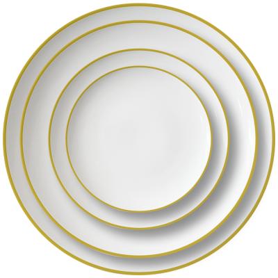 China Viable White Porcelain Charger Dishes With Gold Rim Bone China Wedding Gold Trim Dinner Dish And Dessert Dish Set for sale