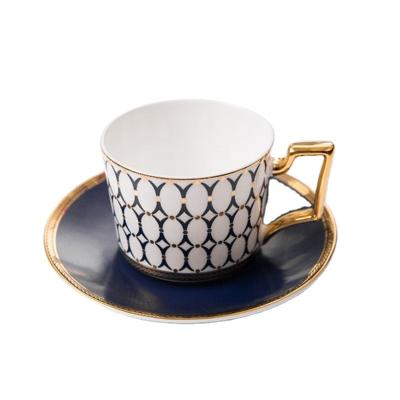 China Viable Modern Design Bone China Tea Cup and Saucer Set Elegant Royal Porcelain Coffee Cups and Saucers for Wholesale for sale