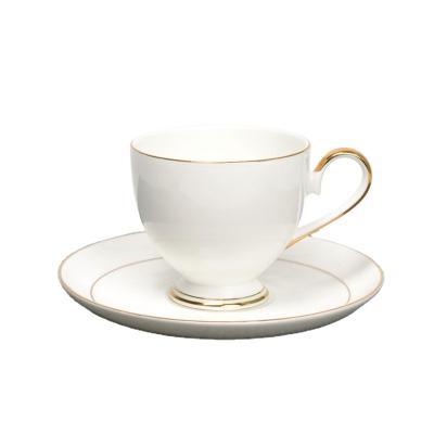 China Viable Royal Classic Gold Rim Teacups Set Embossed White Antique Coffee Cups And Saucers for sale