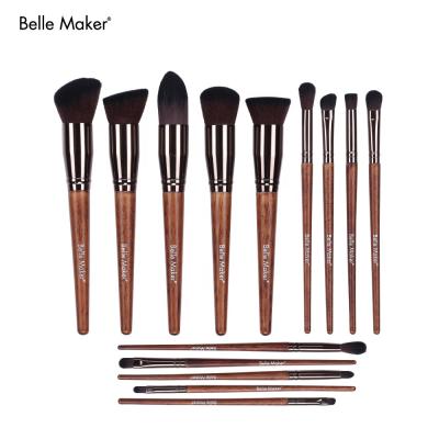 China Angular Blush Pink Wooden Handle Private Label Synthetic Nylon Hair Makeup Brush Set For Ladies Make Up Tool 8pcs for sale