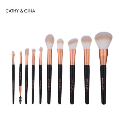 China Cute Washable Black Brush 10 Pcs Makeup Brushes Kit, Custom Logo Brush Set Cosmetic Brochas de maquillaje Bag for sale