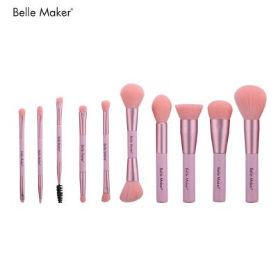 China Soft Box Logo Luxury Synthetic Hair Custom Metal Texture 10pcs Gold Blush Eyebrow Makeup Brush Set For MAC for sale