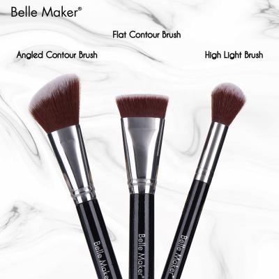 China Angular Blush Black Shiny Professional Custom Wholesale Fashion 3 Pcs Classy Glamorous Makeup Set Brush, Contour Highlight Powder Blender for sale