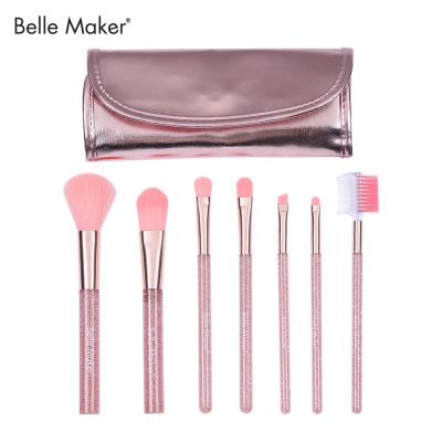 China Texture Glitter Makeup Brush 7pc Travel Kit Synthetic Ultra Soft Soft Fibers For Daily Use With Metallic Cloth Travel Bag for sale