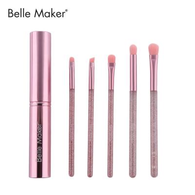 China Ultra Soft Texture Glitter Makeup Brush 5pc Travel Kit BelleMaker Soft Synthetic Fibers For Daily Use With Metal Container for sale