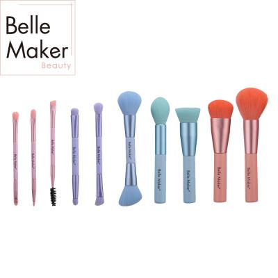 China Angular Blush Makeup Brush Wholesale 10pcs Private Label Soft Dense Synthetic Face/Eye Hair Wood Handle Makeup Brush Set for sale