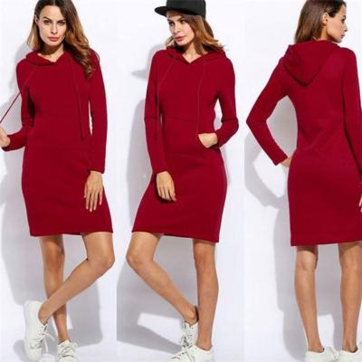 China Solid Color Fashion Sweater Women's Hooded Knitted Hoodies Dresses QUICK DRY Women's Casual Sweatshirt Long Dress for sale