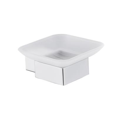 China Modern Cheap Bathroom Accessories 304SS Square Soap Dish Holder With Wall Mounted Glass Bowl for sale