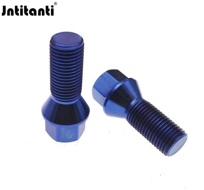 China Jntitanti Color Gr5 Wheel Lug Bolt M14*1.5*28mm 6Al-4V Lightweight Anti-Corrosion Blue Titanium Hub Bolt For Car for sale