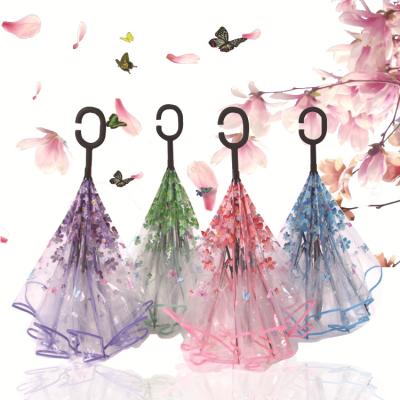 China POE Cherry Blossoms Windproof Inverted Umbrella, Clear Inverted Umbrella, Transparent Inverted Umbrella for sale