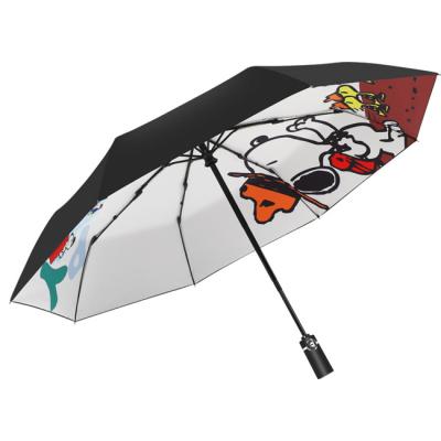 China Two Folding Patterns Cartoon Three Folding Fully Automatic Snoopy Parasol Umbrella for sale