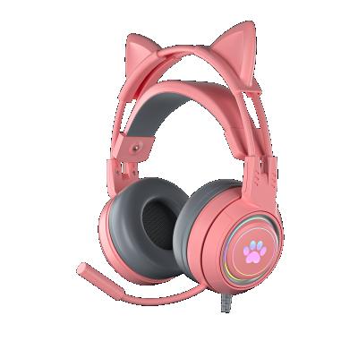 China Cute Gaming Luminous Computer Ears RGB Light Cat Wire Controlled Headset Wired Headset Gaming PS45 Headset for sale