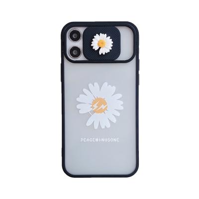 China 3D Daisy Hue Phone Case Anti-fall Lens Protection Push-pull Frame Pattern Soft Phone Case For iPhone 13 12 Mini Pro Max Cover for sale