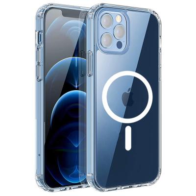 China Magnet Shockproof Clear Magnetic Case For iPhone 13 12 Pro Phone Wireless Charging Cover Max Case Support for sale