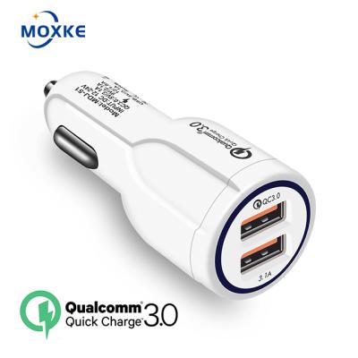 China Moxke Mobile Phone QC 3.0 Car Charger 5V3.1A Multi-Function USB Charging Car Mobile Phone Dual Fast Customized Logo for sale