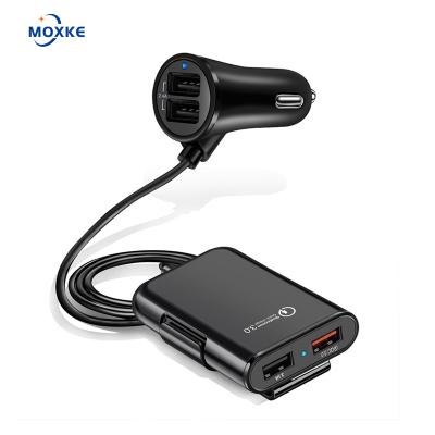 China Moxke 4U 8A Mobile Phone Backseat Car Charger With Logo QC 3.0 Fast Charger Cable QC 3.0 USB Backseat Quad Port Car Charger for sale