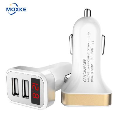 China Mobile Phone Moxke 2USB Digital Car Charger Car Charger Dual USB Car Mobile Phone Charger Display Voltage New And Current Customized Logo for sale