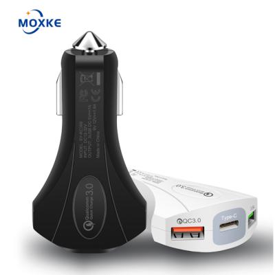 China Multifunctional Mobile Phone Moxke 3 Port 7A Car Charger With TYPE-C Interface Solid Hammer Can Hit Escape Car Charger Glass Logo for sale