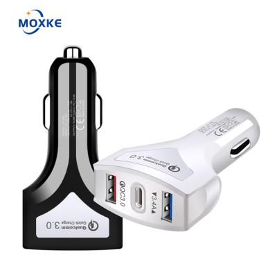 China Moxke Qc3.0 Mobile Phone Dual 7A Car Charger USB+PD Fast Car Charger One With Three Type-C Car Charger Customized Logo Gift for sale