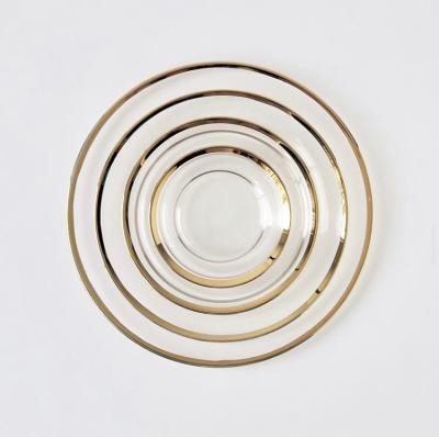 China Viable Wholesale Wedding Gold Rim Charger Dinner Plate Set Glass Colored Dishes for sale