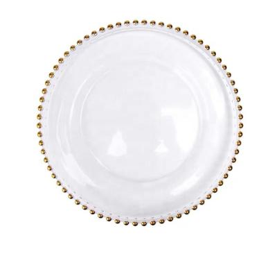 China Viable Wholesale Cheap Glass Beaded 13 Inch Charger Dish Wedding Decoration Gold Silver Reef Charger Dishes for sale