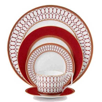 China Sustainable Luxury Home Use Red Tableware Set Dining Dishes Set Tableware for sale