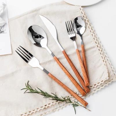 China Sustainable Joy Tableware Wood Stainless Steel Cookware Set Rustic Cutlery Set for sale