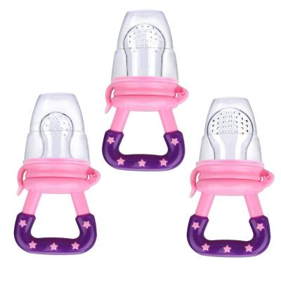 China 3 Pack Baby Food Feeder Fruit Food Silicone Viable Nipple Teething Toy Reusable Aching Gums Pacifier Pink for sale