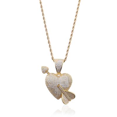 China HipHop Hiphop Iced Out Copper Zircon 18K 14K Gold Plated Heart Pendant Necklace for sale