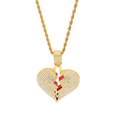 China HipHop Hiphop 18K Gold Plated Zinc Alloy Split Heart Pendant Necklace for sale