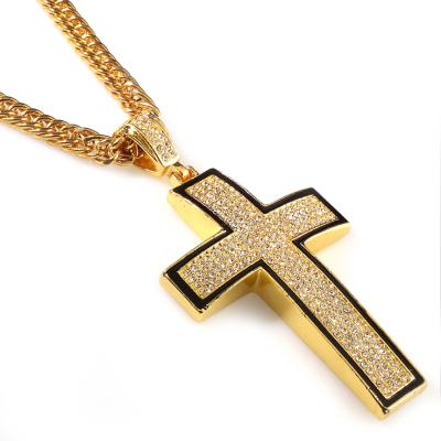 China Hip Hop Mens Hip Hop Big Micro Paved Cross Pendant Necklace for sale