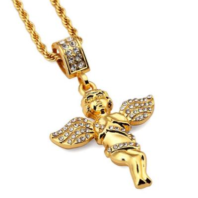 China HipHop Praying Angel Pendant Chain Gold Pendant Necklace For Men for sale