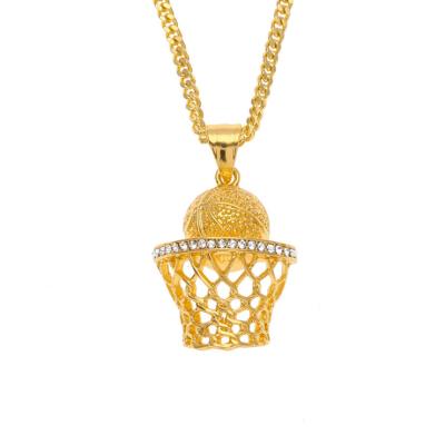 China HipHop New HipHop Basketball Hoop Stand Zinc Alloy Iced Out 18k 14k Gold Pendant Necklace for sale