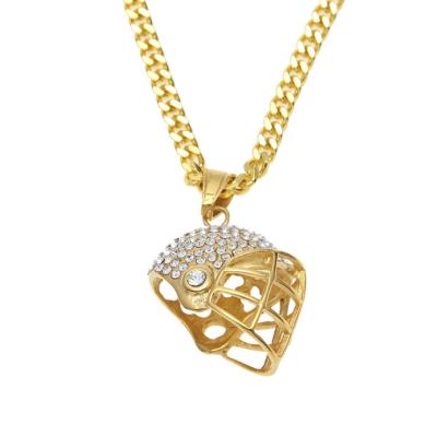 China HipHop Hiphop Zinc Alloy Crystal 18K Gold Plated Football Helmet Pendant Necklace for sale