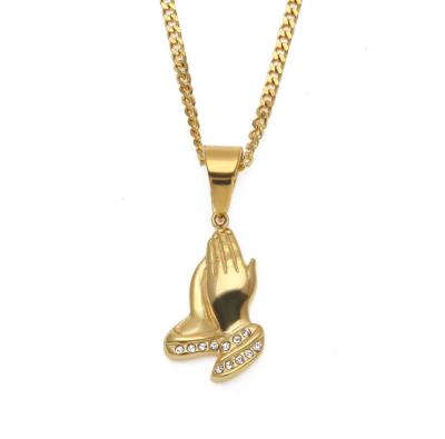 China Wholesale HipHop Hiphop Zinc Alloy Iced Out Hands Prayer Pendant Gold Plated Necklace for sale