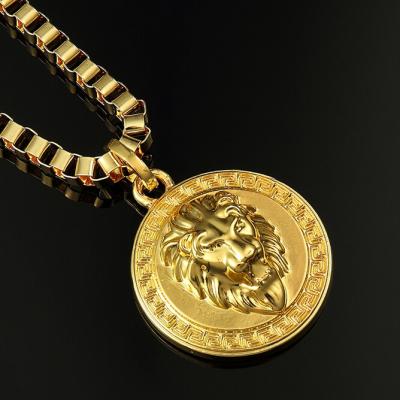 China Hip Hop Mens High Polished Gold Silver Round Lion Head Medallion Pendant Necklace for sale