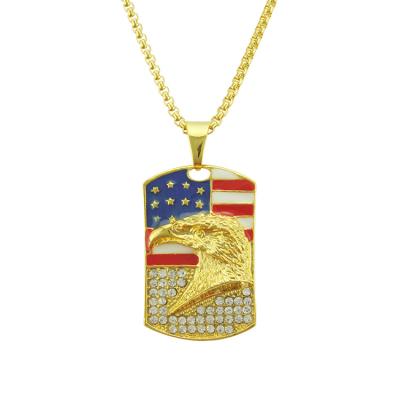 China Hiphop Hiphop Jewelry Iced Out Diamond Gold Dog Tag American Flag Pendant Necklace for sale