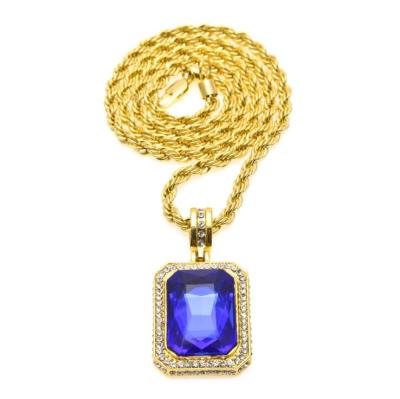 China Hot Selling Men's Synthetic Ruby Sapphire Emerald Pendant With Gold Chains Hiphop Large for sale