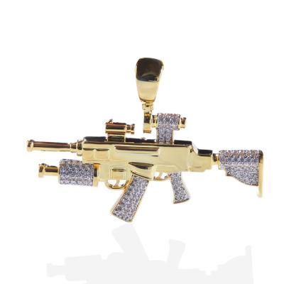 China HipHop Hiphop Copper Zircon Machine Gun Gold Plated Pendant Necklace for sale