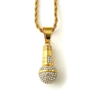 China New Type HipHop Trendy Fashion Trendy 3D Gold Microphone Pendant Necklace for sale