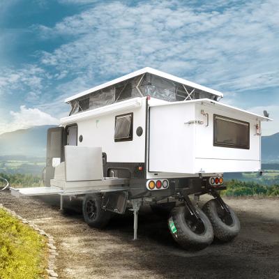 China Good Noise Outdoor Travel Trailer Security Top Caravan Camper With Shower And Toilet for sale