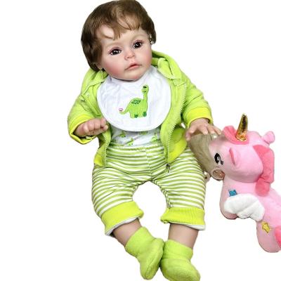 China Toy 60cm Green Dinosaur Soft Nipple Suck Dolls Boy Toys Silicone Reborn Baby Dolls With Open Mouth for sale